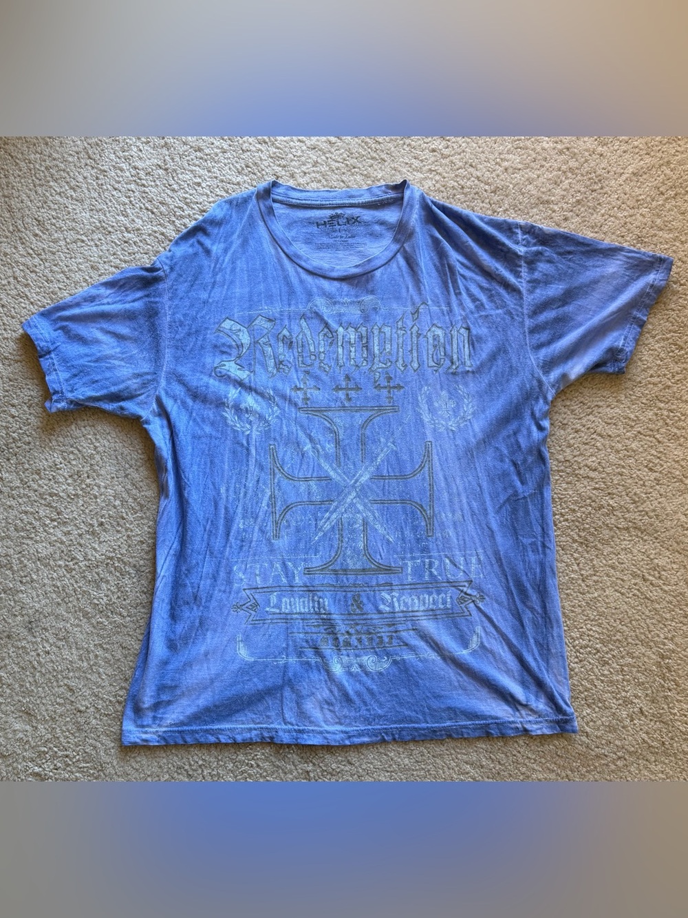 Helix Redemption Cross Blue Faded Y2K Graphic T-Shirt